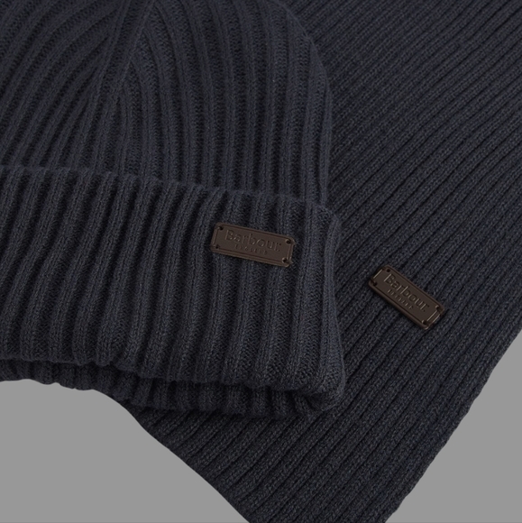 NEW BARBOUR‎ Knitted ribbed NAVY MENS SCARF & BEANIE HAT SET IN GIFT BOX - Picture 5 of 7